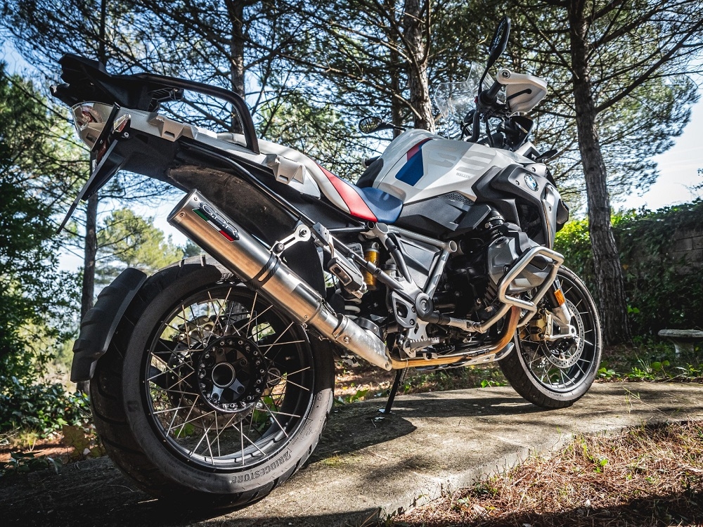 GPR exhaust compatible with  Bmw R 1250 Gs -Adventure 2021-2024, M3 Titanium Natural, Homologated legal slip-on exhaust including removable db killer and link pipe 