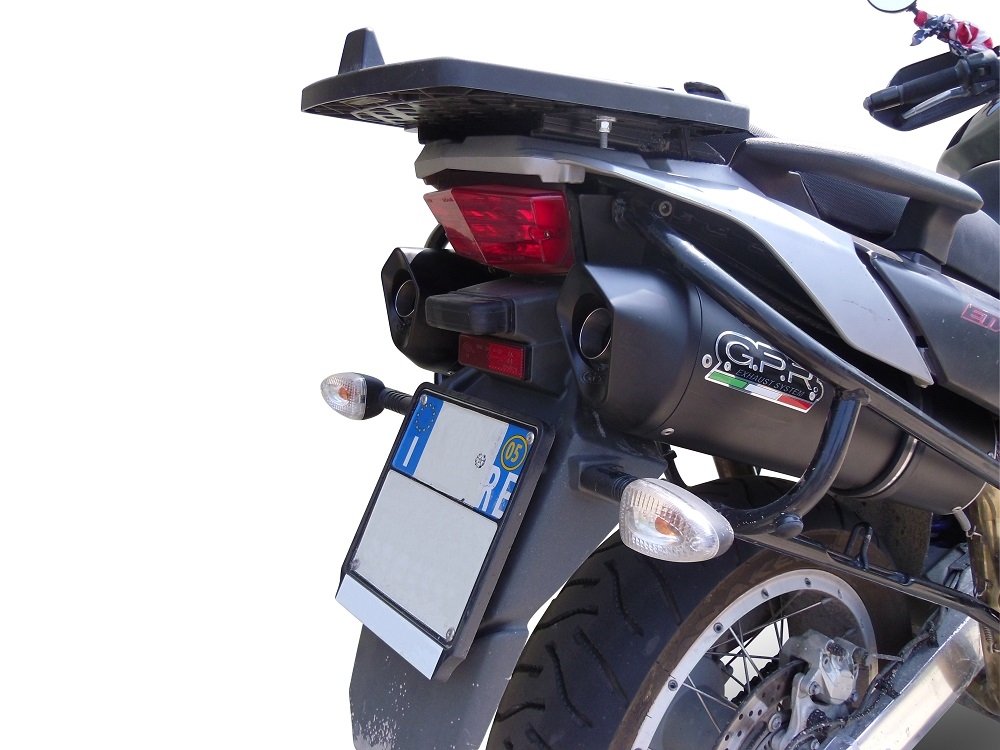 Scarico GPR compatibile con  Aprilia Etv Caponord 1000 Rally 2001-2007, Furore Nero, Coppia di terminali di scarico omologati, forniti con db killer removibile, catalizzatori e raccordi specifici