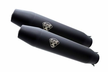GPR exhaust compatible with  Suzuki Gn 250 1994-1998, Deeptone Black Cafè Racer, Dual universal Homologated legal silencer kit, including removable db killer, without link pipes 