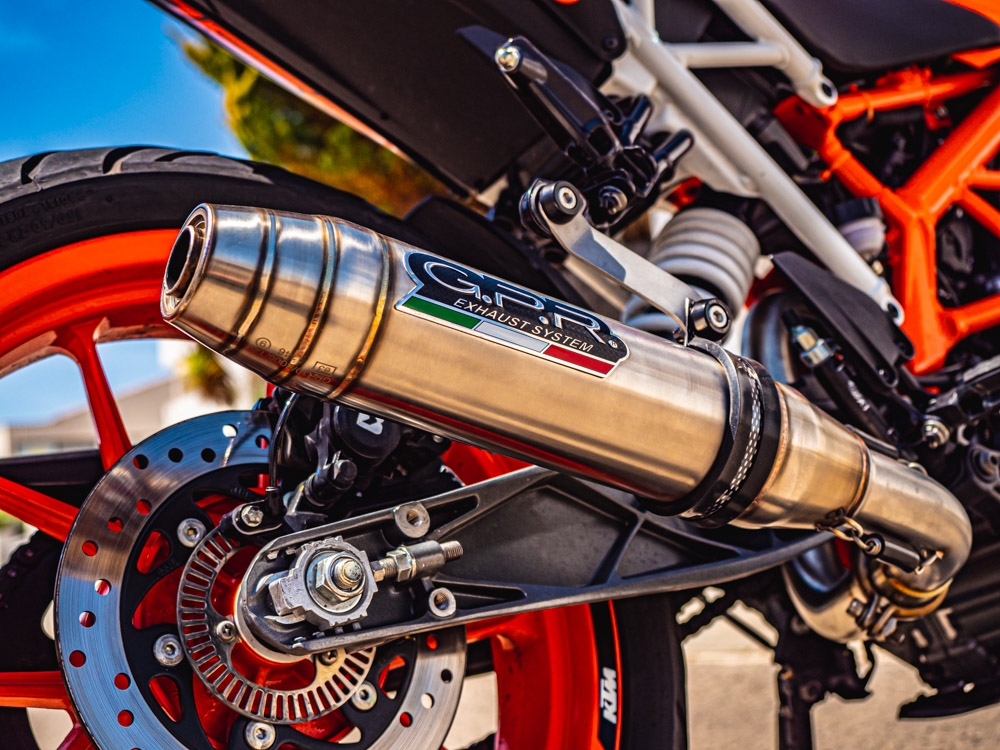 GPR exhaust compatible with  Ktm Rc 390 2017-2020, Deeptone Inox, Homologated legal slip-on exhaust including removable db killer and link pipe 