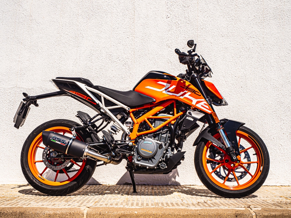 GPR exhaust compatible with  Ktm Duke 390 2013-2016, Furore Nero, Homologated legal slip-on exhaust including removable db killer and link pipe 