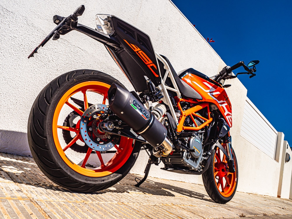 GPR exhaust compatible with  Ktm Duke 390 2013-2016, Furore Nero, Homologated legal slip-on exhaust including removable db killer and link pipe 