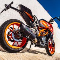 GPR exhaust compatible with  Ktm Duke 390 2013-2016, Furore Nero, Homologated legal slip-on exhaust including removable db killer and link pipe 
