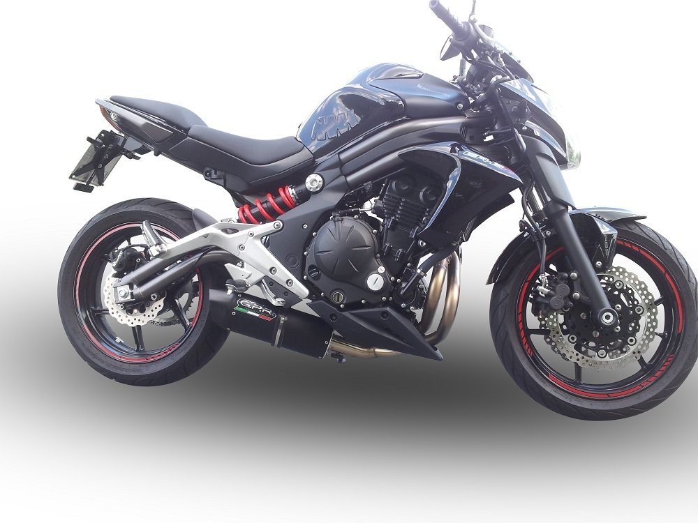 GPR exhaust compatible with  Kawasaki Er 6 N - F  2012-2016, Furore Nero, Homologated legal full system exhaust, including removable db killer and catalyst 
