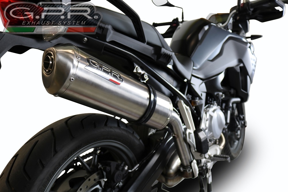 Scarico GPR compatibile con  Bmw F 750 Gs 2018-2020, Satinox, Scarico omologato, silenziatore con db killer estraibile e raccordo specifico