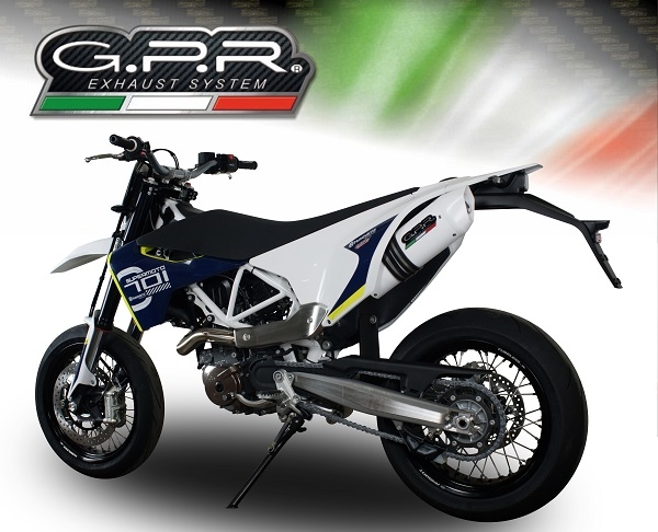 Scarico GPR compatibile con  Husqvarna Enduro 701 2017-2020, Albus Evo4, Terminale di scarico omologato, fornito con db killer estraibile, catalizzatore e raccordo specifico