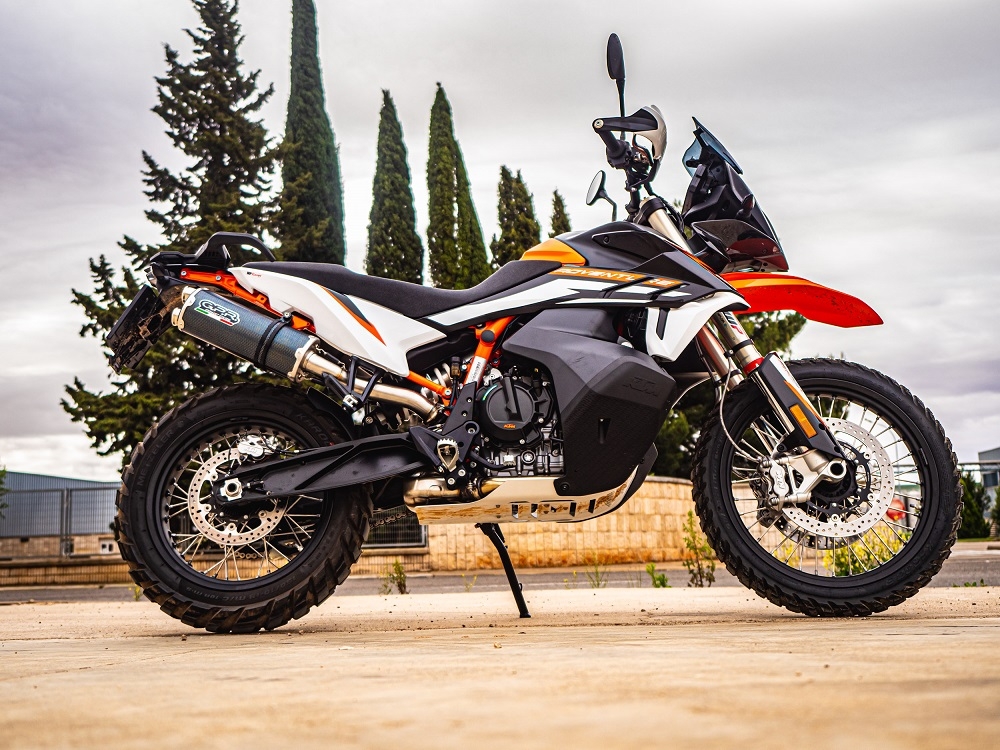 GPR exhaust compatible with  Ktm Adventure 890 2021-2024, Dual Poppy, Homologated legal slip-on exhaust including removable db killer and link pipe 