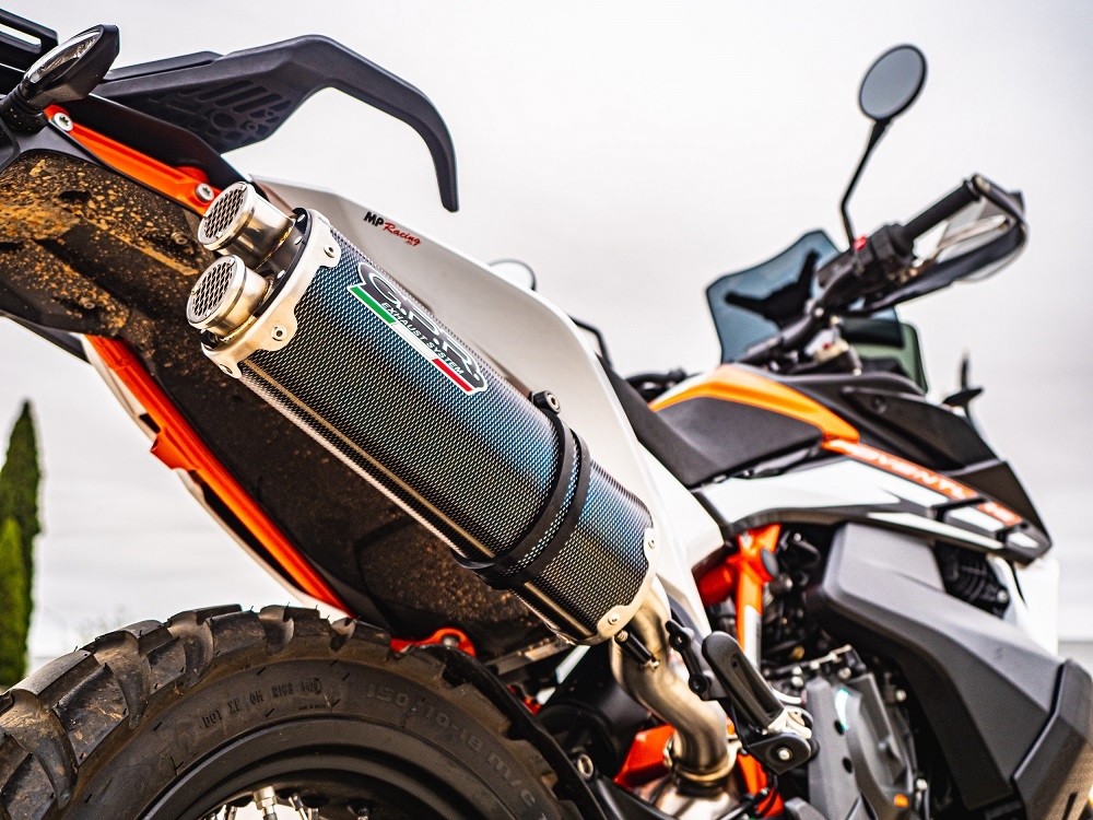 GPR exhaust compatible with  Ktm Adventure 890 2021-2024, Dual Poppy, Homologated legal slip-on exhaust including removable db killer and link pipe 