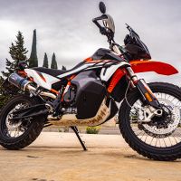 GPR exhaust compatible with  Ktm Adventure 890 2021-2024, Dual Poppy, Homologated legal slip-on exhaust including removable db killer and link pipe 