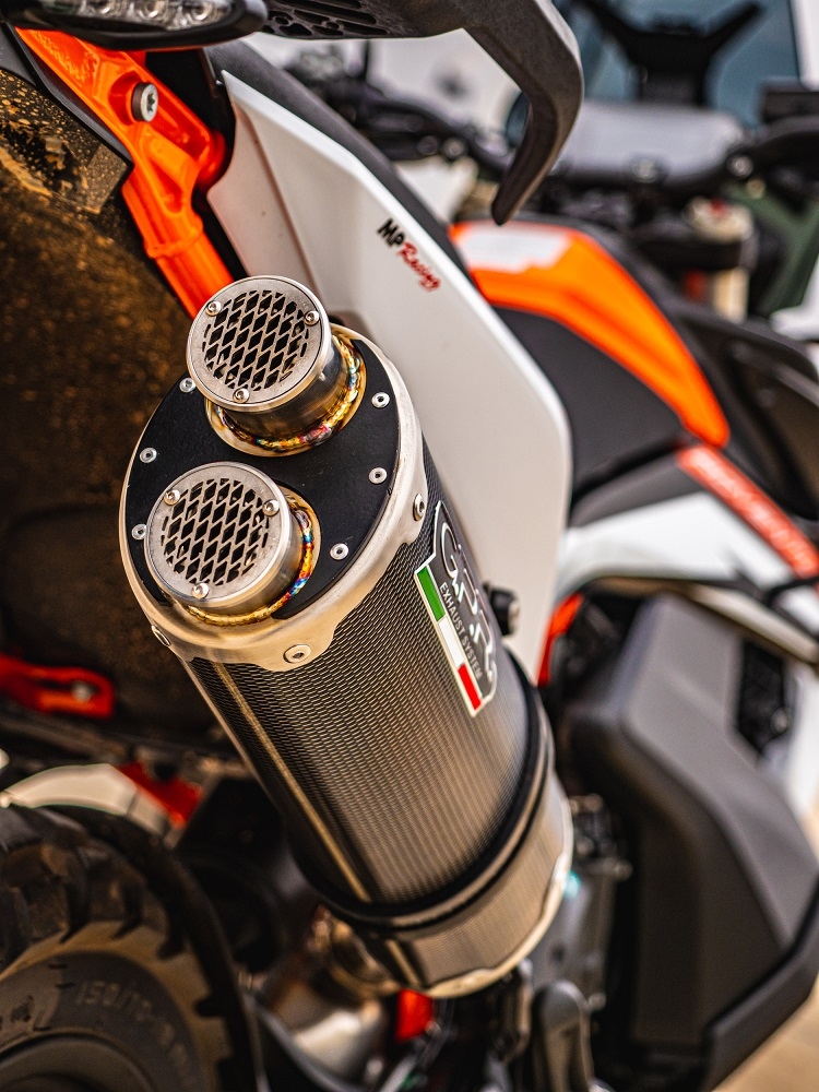 GPR exhaust compatible with  Ktm Adventure 890 2021-2024, Dual Poppy, Homologated legal slip-on exhaust including removable db killer and link pipe 