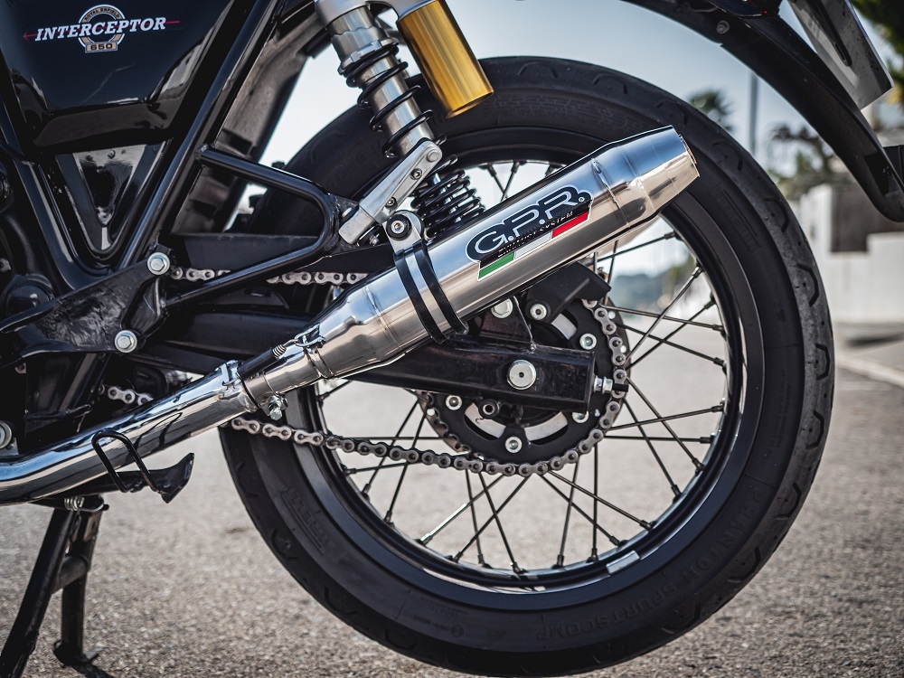 Scarico GPR compatibile con  Royal Enfield Interceptor 650 2021-2024, Deeptone Inox, Coppia di terminali di scarico omologati, forniti con db killer removibile, catalizzatori e raccordi specifici