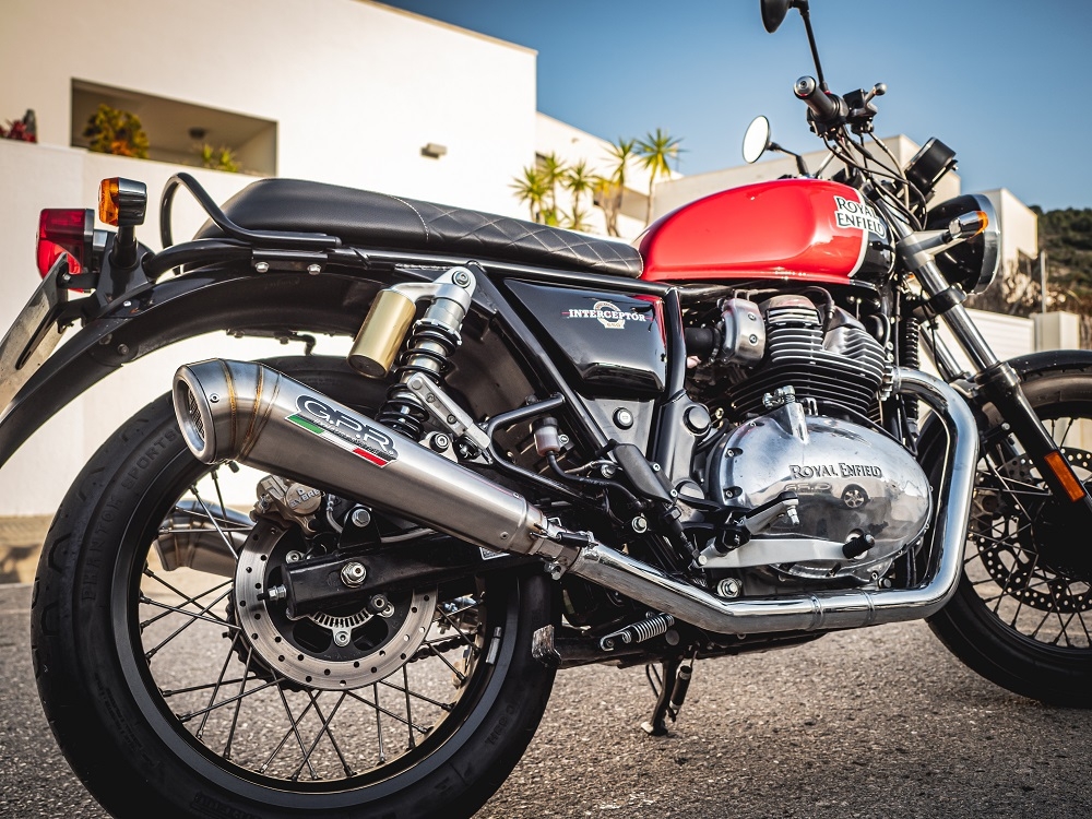 Scarico GPR compatibile con  Royal Enfield Interceptor 650 2019-2020, Powercone Evo, Coppia di terminali di scarico omologati, forniti con db killer removibile, catalizzatori e raccordi specifici