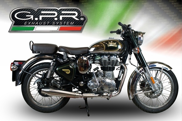 Scarico GPR compatibile con  Royal Enfield Classic - Bullet Efi 500 2009-2016, Vintacone, Terminale di scarico omologato, fornito con db killer estraibile, catalizzatore e raccordo specifico