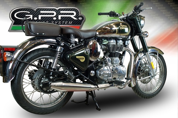 Scarico GPR compatibile con  Royal Enfield Classic - Bullet Efi 500 2009-2016, Vintacone, Terminale di scarico omologato, fornito con db killer estraibile, catalizzatore e raccordo specifico