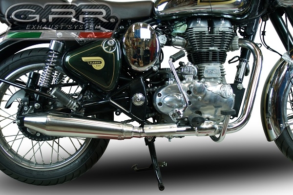Scarico GPR compatibile con  Royal Enfield Classic - Bullet Efi 500 2009-2016, Vintacone, Terminale di scarico omologato, fornito con db killer estraibile, catalizzatore e raccordo specifico