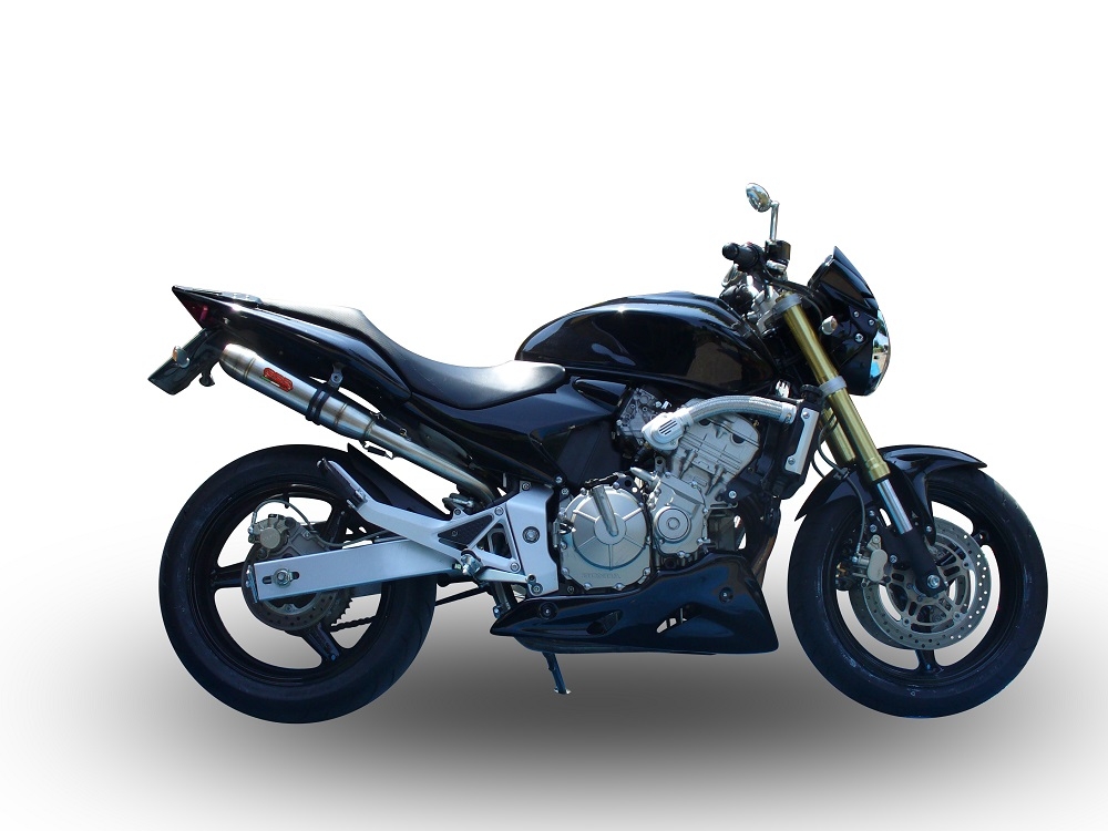 Scarico GPR compatibile con  Honda Hornet Cb 600 F 2003-2006, Deeptone Inox, Terminale di scarico omologato,fornito con db killer estraibile,catalizzatore e collettore