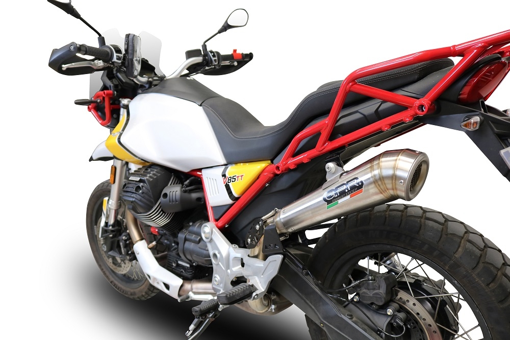 GPR exhaust compatible with  Moto Guzzi V85 TT 2021-2023, Powercone Evo, Homologated legal slip-on exhaust including removable db killer and link pipe 