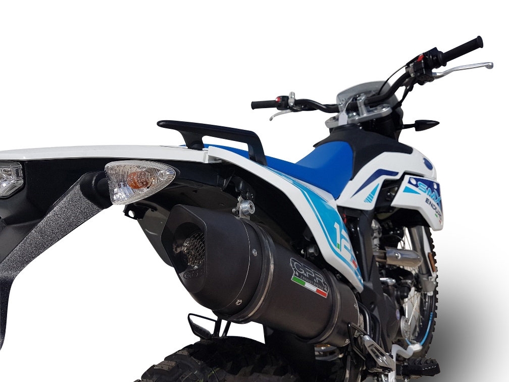 GPR exhaust compatible with  F.B. Mondial Smx 125 Enduro 2021-2023, Furore Evo4 Nero, Homologated legal slip-on exhaust including removable db killer, link pipe and catalyst 