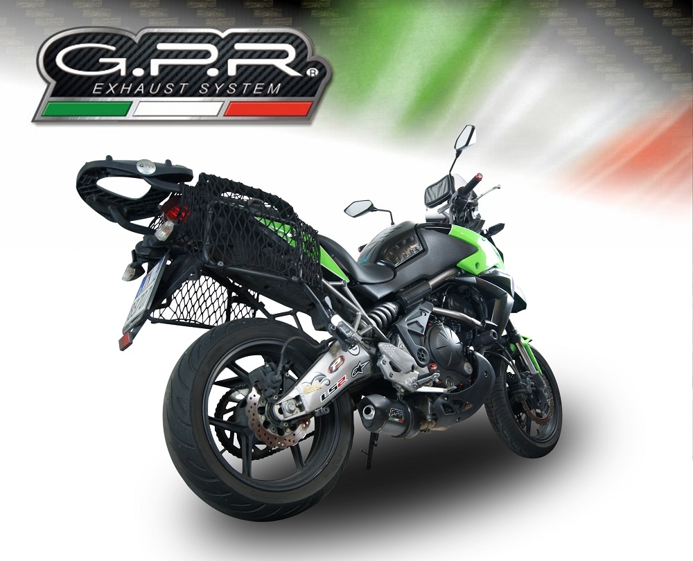 Scarico GPR compatibile con  Kawasaki Versys 650 2006-2014, Furore Nero, Terminale di scarico omologato, fornito con db killer estraibile, catalizzatore e raccordo specifico