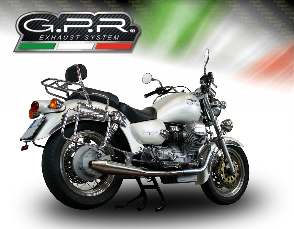 Scarico GPR compatibile con  Moto Guzzi California 1100 Special-Stone-Sport-Ev-Alu 1997-2005, Vintacone, Coppia di terminali di scarico omologati, forniti con db killer removibile, catalizzatori e raccordi specifici