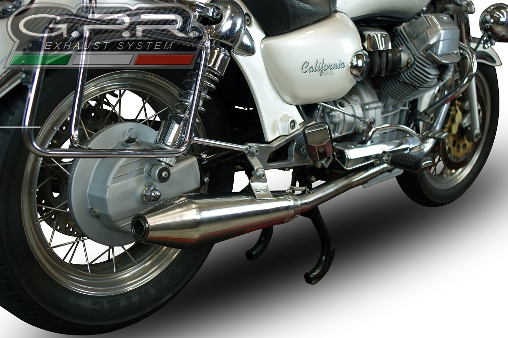 Scarico GPR compatibile con  Moto Guzzi California 1100 Special-Stone-Sport-Ev-Alu 1997-2005, Vintacone, Coppia di terminali di scarico omologati, forniti con db killer removibile, catalizzatori e raccordi specifici