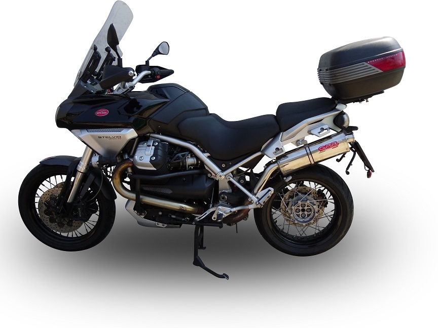 Scarico GPR compatibile con  Moto Guzzi Stelvio 1200 4V  2008-2010, Trioval, Terminale di scarico omologato, fornito con db killer estraibile, catalizzatore e raccordo specifico