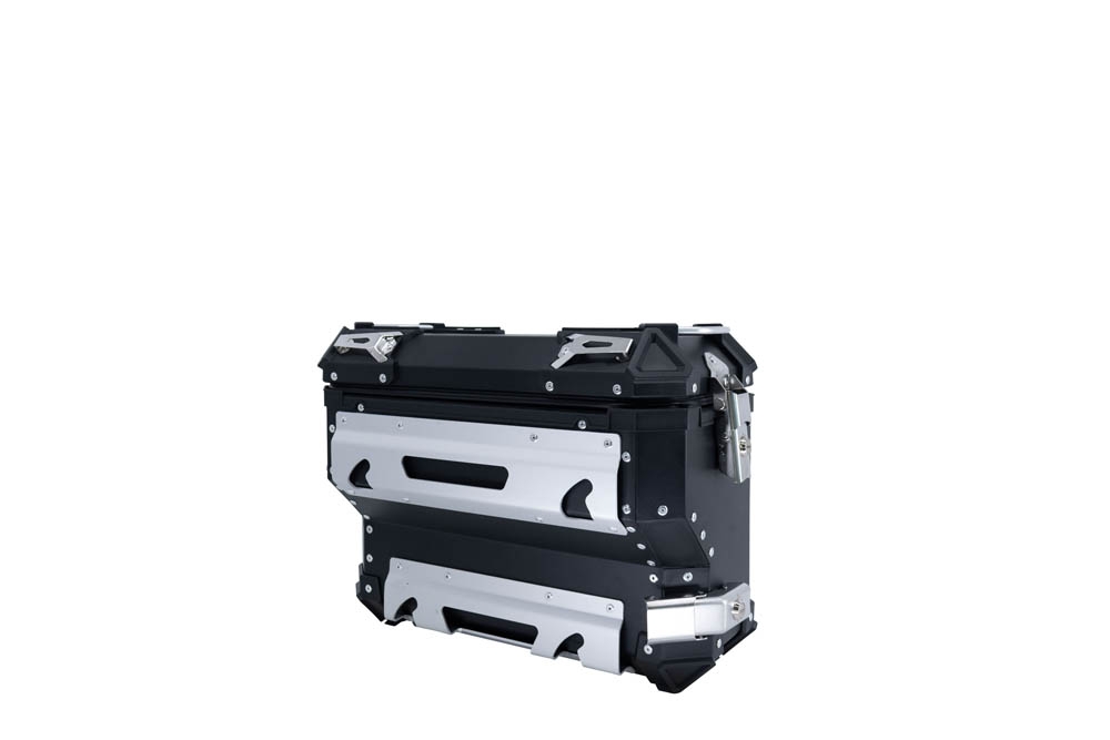 GPR TECH compatible with  GPR TECH Pair of side cases aluminum made with contoured right side, black color with specific pannier holder Pair of side cases aluminum made with contoured right side, black color with specific pannier holder Capacity 38 LT. + 