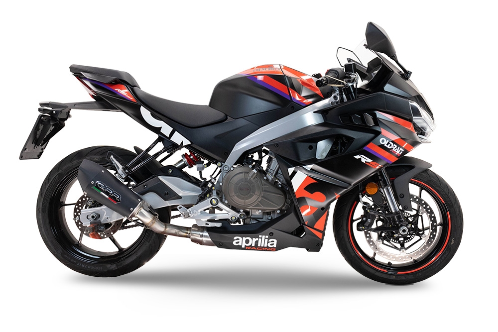 GPR pot echappement compatible avec  Aprilia RS 457 2024-2025, New Grand Prix Evo Black Titanium, Pot d'échappement complet racing, compris de collecteur et db killer amovible, sans homologation 