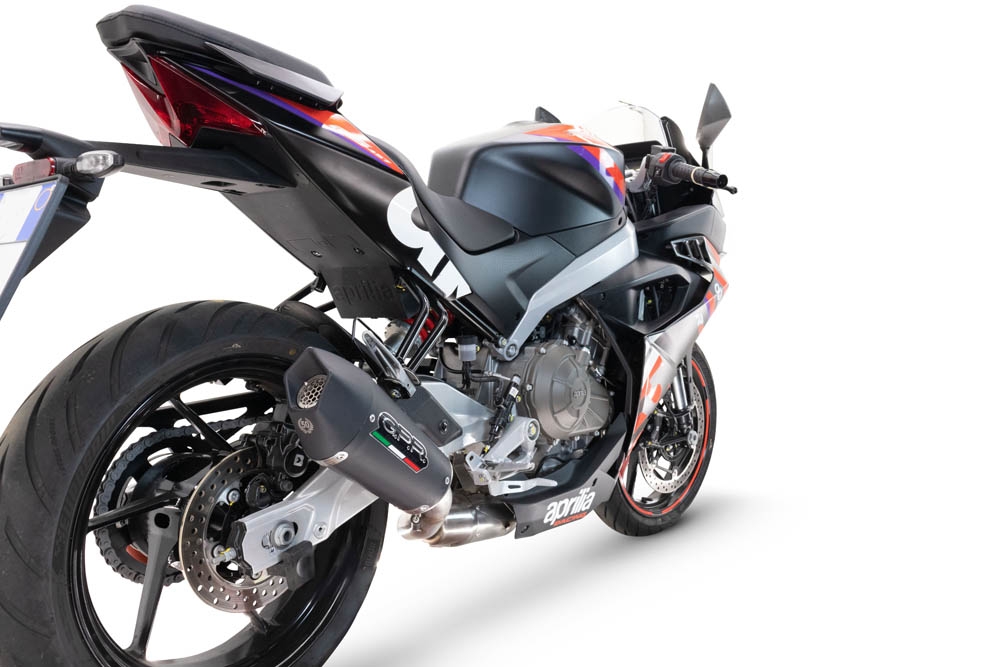 GPR pot echappement compatible avec  Aprilia RS 457 2024-2025, New Grand Prix Evo Black Titanium, Pot d'échappement complet racing, compris de collecteur et db killer amovible, sans homologation 