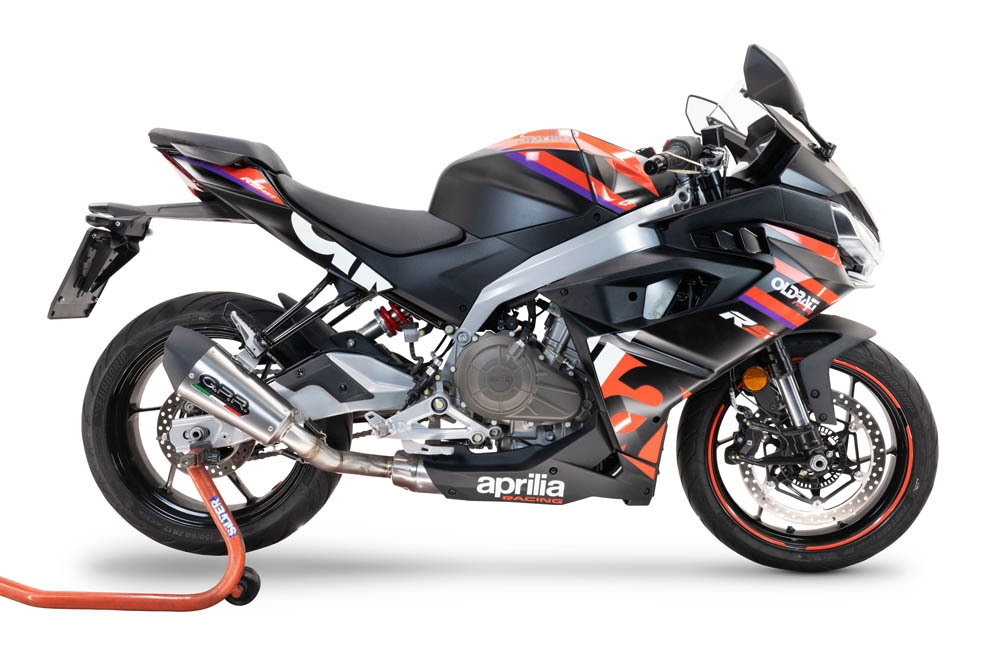 Scarico GPR compatibile con  Aprilia RS 457 2024-2025, New Grand Prix Evo Titanium, Scarico completo racing, fornito con db killer estraibile e collettore, non conforme per uso stradale
