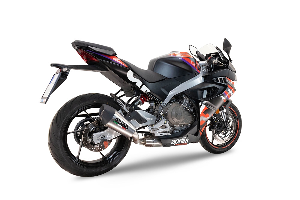 Scarico GPR compatibile con  Aprilia RS 457 2024-2025, New Grand Prix Evo Titanium, Scarico completo racing, fornito con db killer estraibile e collettore, non conforme per uso stradale