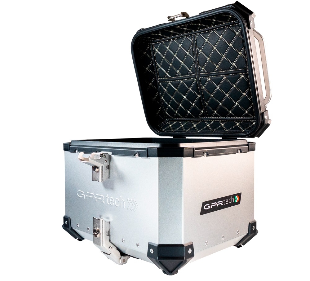 GPR TECH TOP CASE ALPI-TECH 35 LT. SILVER Top case in aluminum,including soft backrest, silver color with universal plate  Capacity 35 LT.