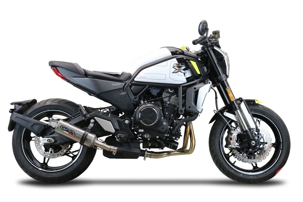 GPR exhaust compatible with  Cf Moto 700 CL-X Sport 2022-2024, M3 Titanium Natural, Homologated legal slip-on exhaust including removable db killer and link pipe 
