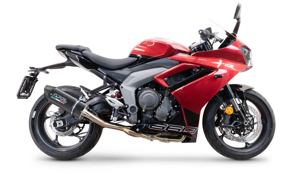 Scarico GPR compatibile con  Triumph Daytona 660 2023-2025, Furore Nero, Scarico completo racing, fornito con db killer estraibile e collettore, non conforme per uso stradale