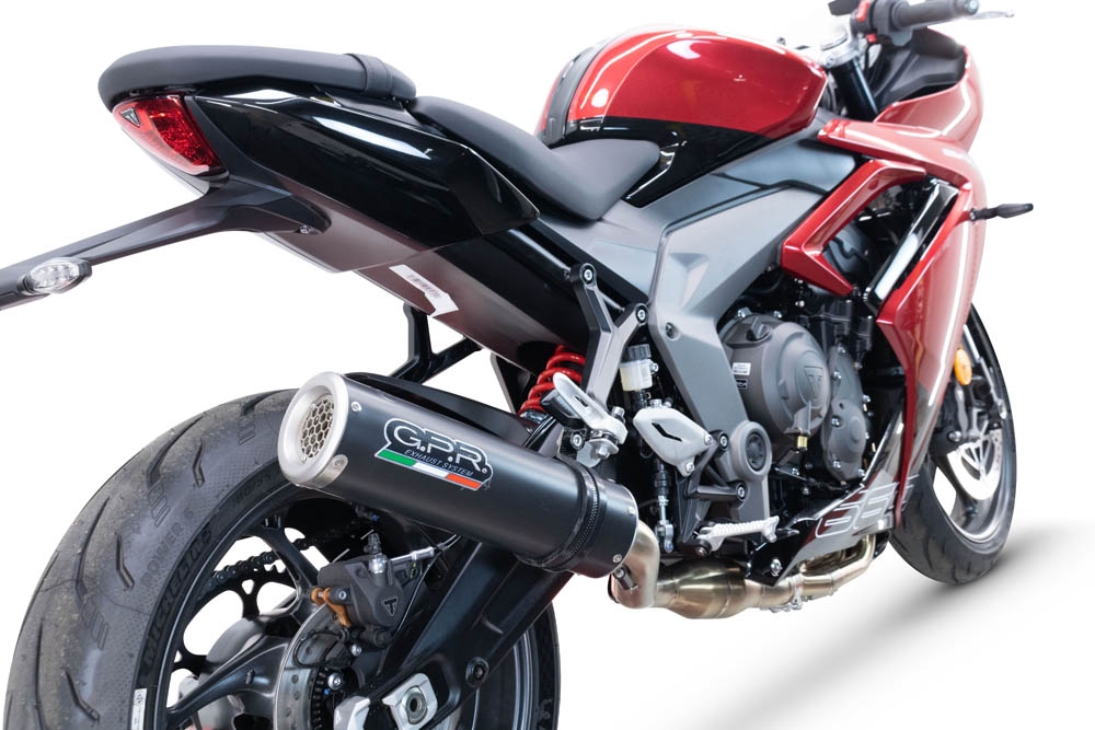 GPR exhaust compatible with  Triumph Daytona 660 2023-2025, M3 Black Titanium, Homologated legal full system exhaust, including removable db killer and catalyst 