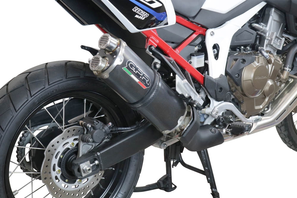 GPR exhaust compatible with  Honda Crf 1100 L Africa Twin Adventure Sport 2020-2024, Dual Poppy, Homologated legal slip-on exhaust including removable db killer and link pipe 