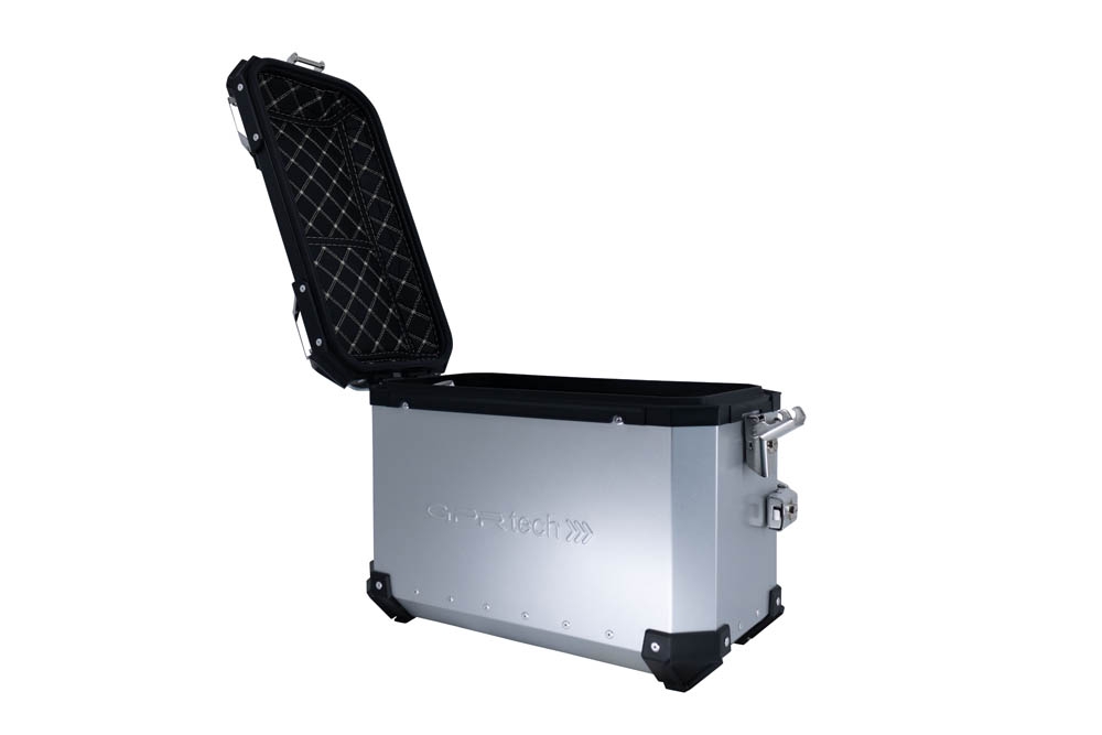 GPR TECH compatible with  GPR TECH PAIR OF SILVER SIDE CASES ALPI-TECH 38 LT. + 38 LT. + PANNIER HOLDER Coppia di valigie laterali in alluminio, colore argento, fornite con telaio di supporto specifico
