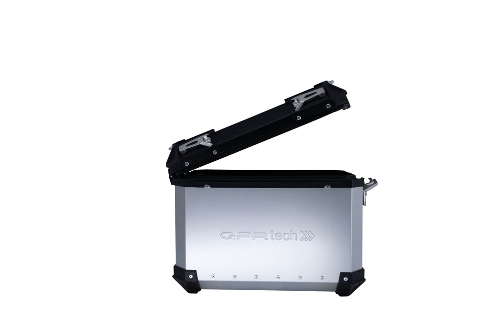 GPR TECH compatible with  GPR TECH PAIR OF SILVER SIDE CASES ALPI-TECH 38 LT. + 38 LT. + PANNIER HOLDER Coppia di valigie laterali in alluminio, colore argento, fornite con telaio di supporto specifico