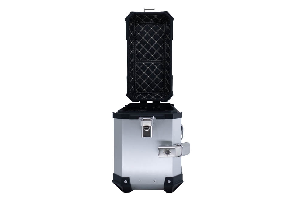 GPR TECH compatible with  GPR TECH Pair of side cases aluminum made with contoured right side, silver color with specific pannier holder Pair of side cases aluminum made with contoured right side, silver color with specific pannier holder Capacity 38 LT. 