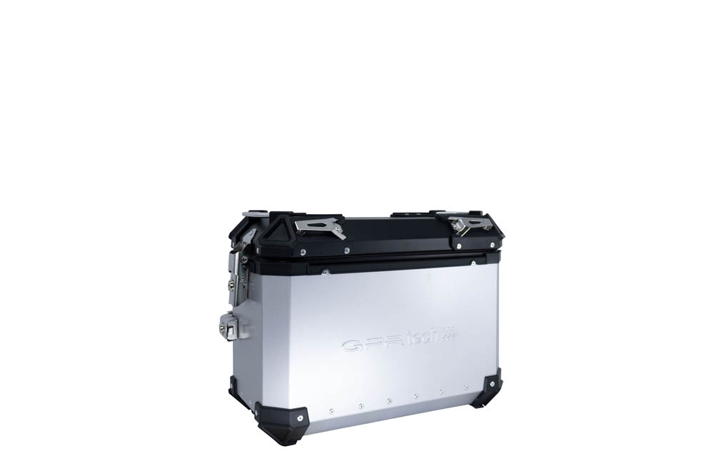 GPR TECH compatible with  GPR TECH Pair of side cases aluminum made with contoured right side, silver color with specific pannier holder Pair of side cases aluminum made with contoured right side, silver color with specific pannier holder Capacity 38 LT. 
