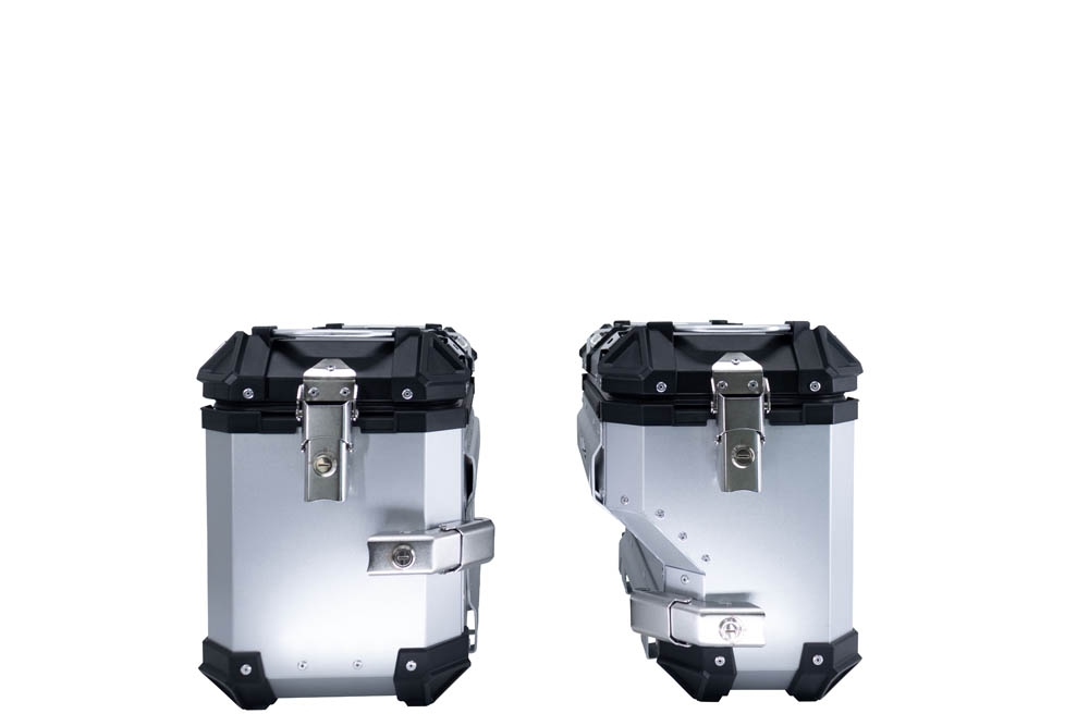 GPR TECH compatible with  GPR TECH Pair of side cases aluminum made with contoured right side, silver color with specific pannier holder Pair of side cases aluminum made with contoured right side, silver color with specific pannier holder Capacity 38 LT. 