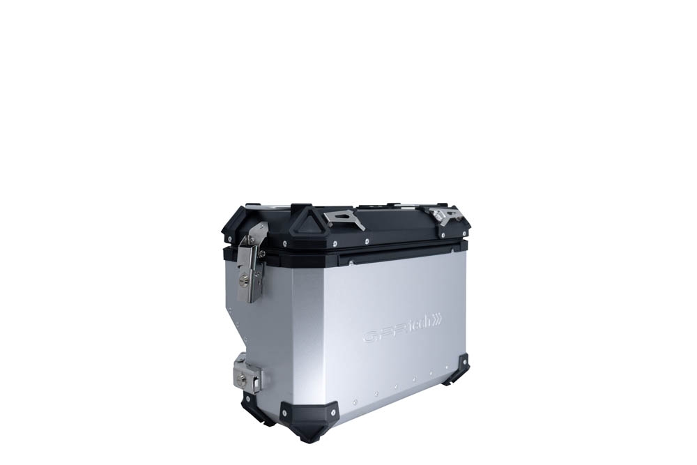 GPR TECH compatible with  GPR TECH Pair of side cases aluminum made with contoured right side, silver color with specific pannier holder Pair of side cases aluminum made with contoured right side, silver color with specific pannier holder Capacity 38 LT. 