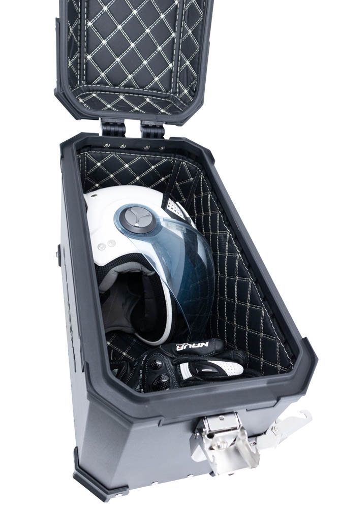 GPR TECH compatible with  GPR TECH Pair of side cases aluminum made with contoured right side, silver color with specific pannier holder Pair of side cases aluminum made with contoured right side, silver color with specific pannier holder Capacity 38 LT. 