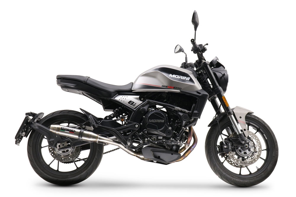 GPR exhaust compatible with  Moto Morini Seiemmezzo Str 2022-2024, Deeptone Inox, Homologated legal Mid-full system exhaust, including removable db killer and catalyst  