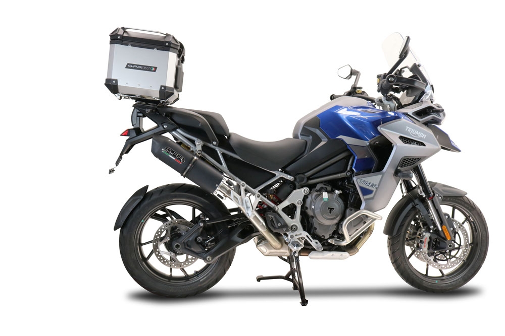GPR exhaust compatible with  Triumph Tiger 1200 Gt - Rally 2022-2024, Furore Evo4 Nero, Homologated legal slip-on exhaust including removable db killer and link pipe 