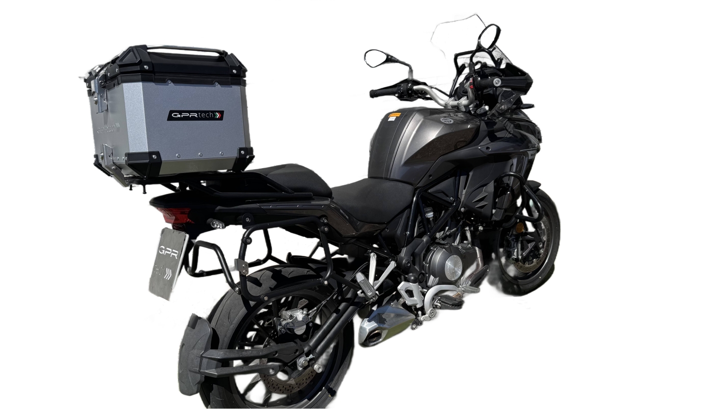 TOP CASE - BAULETTO GPR TECH COMPATABILE CON Benelli Trk 502 X 2017/2020 e4 GPR TECH BAULETTO TOP CASE ALPI-TECH 35 LT. COLORE ARGENTO CON PIASTRA SPECIFICA 