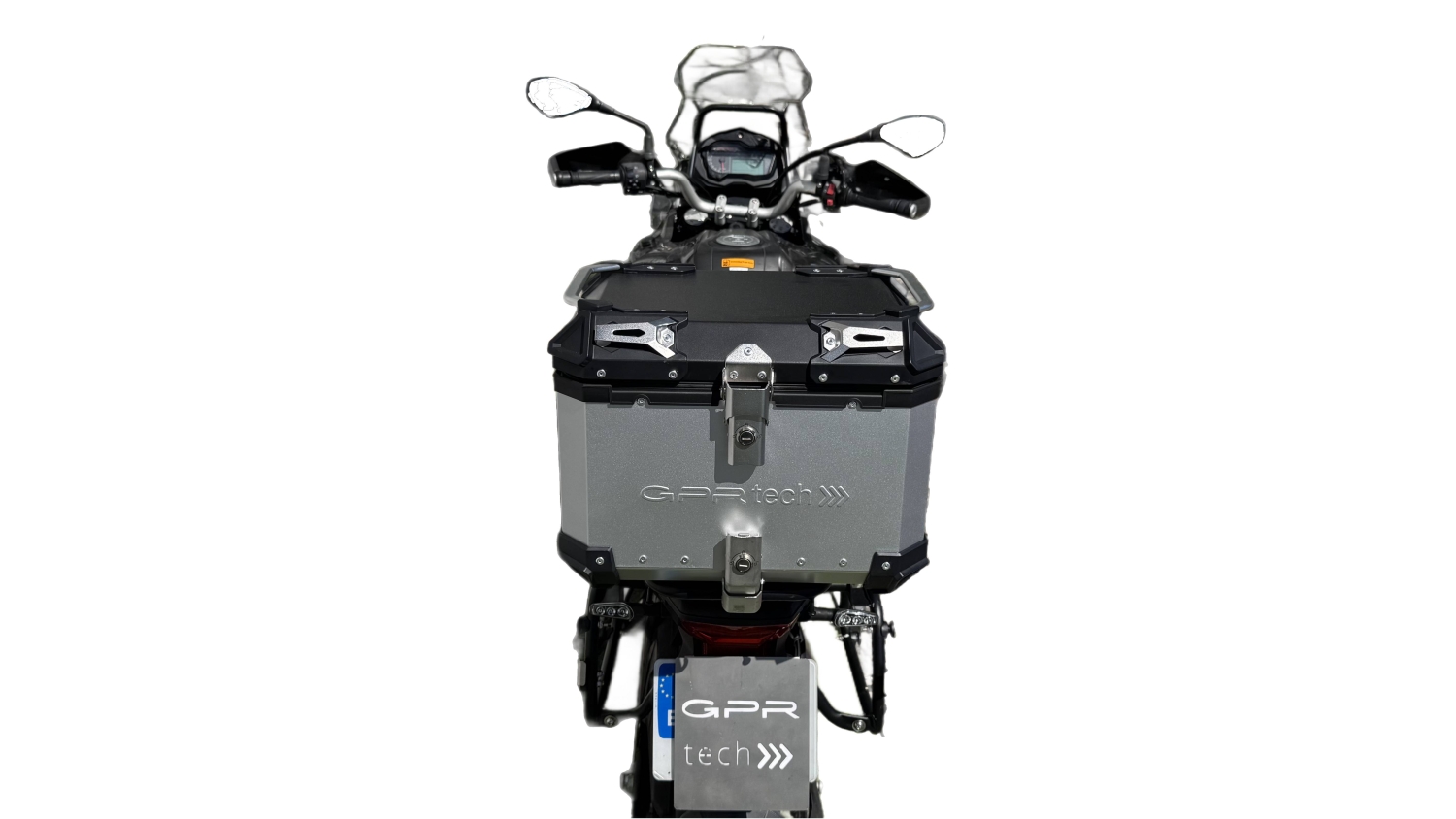 TOP CASE - BAULETTO GPR TECH COMPATABILE CON Benelli Trk 502 X 2017/2020 e4 GPR TECH BAULETTO TOP CASE ALPI-TECH 35 LT. COLORE ARGENTO CON PIASTRA SPECIFICA 