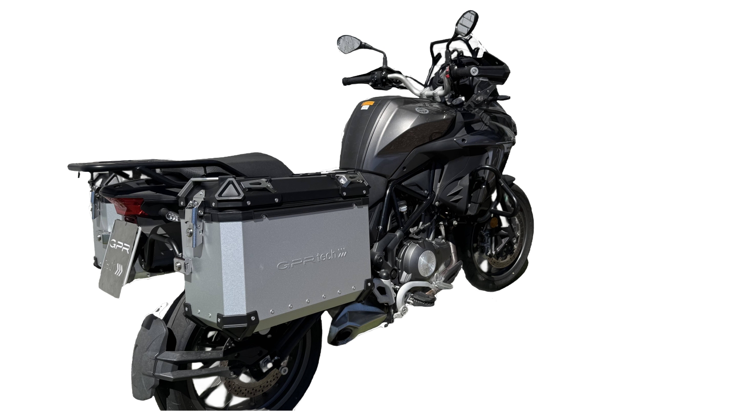 GPR TECH COMPATABILE CON Benelli Trk 502 2017/2020 e4 GPR TECH COPPIA DI VALIGIE LATERALI ARGENTO ALPI-TECH 38 LT. + 38 LT. CON TELAIO SPECIFICO 