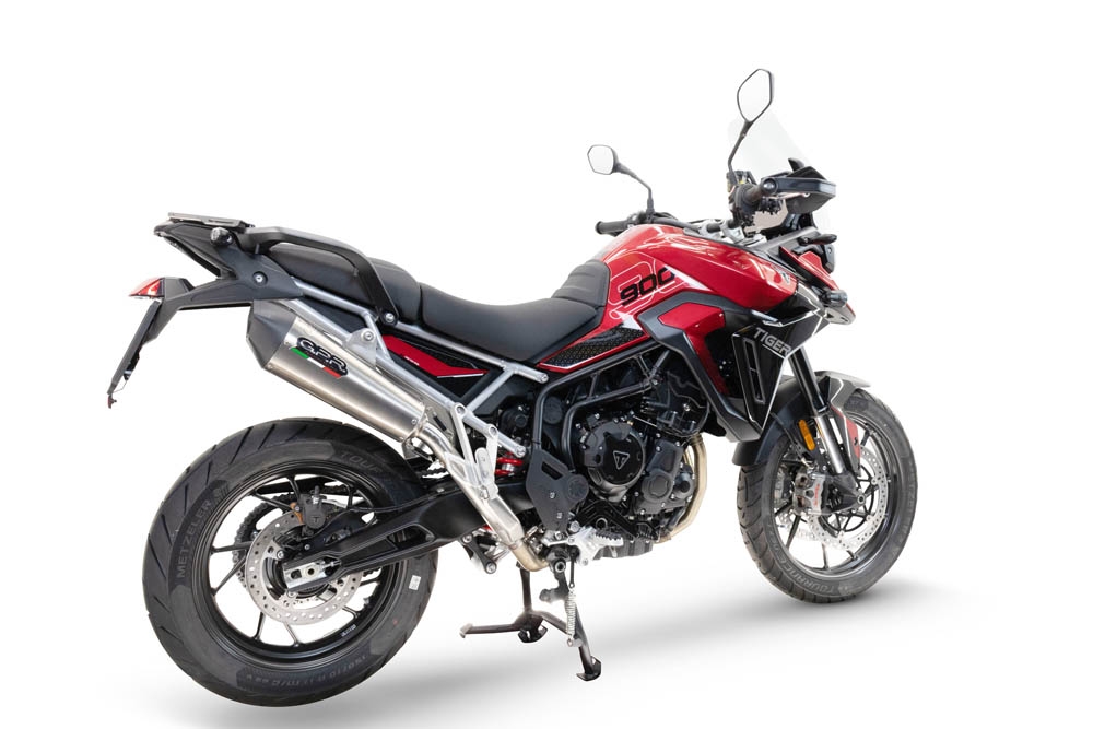 GPR escape compatible con  Triumph Tiger 900 GT / Pro / Rally Pro 2024-2025, New Grand Prix Evo Titanium, Escape legal, homologado, silenciador con db killer desmontable y tubo de conexión específico 