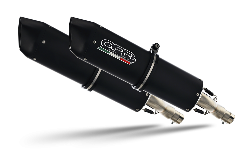 Scarico GPR compatibile con  Aprilia Etv Caponord 1000 Rally 2001-2007, Furore Nero, Coppia di terminali di scarico omologati, forniti con db killer removibile, catalizzatori e raccordi specifici